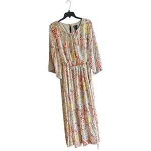 Kate and Lily floral polyester maxi dress split sleeves lined belt Sz 14W